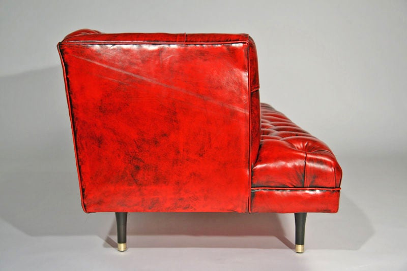 American Dunbar high back red leather tufted sofa