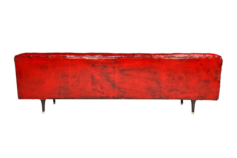 Upholstery Dunbar high back red leather tufted sofa