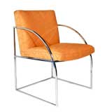 Set of ten curved arm chrome dining chairs by Milo Baughman