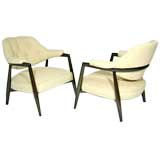 Pair of tufted chenille arm chairs by Monteverdi-Young