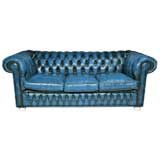 Vintage Blue leather chesterfield sofa
