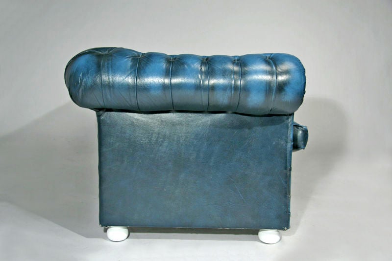 Mid-20th Century Blue leather chesterfield sofa