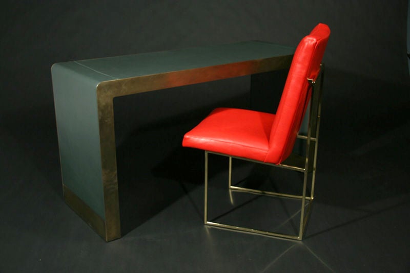 Bronze and emerald leather console table