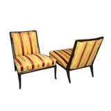 Pair of striped fabric slipper chairs by T.H. Robsjohn-Gibbings