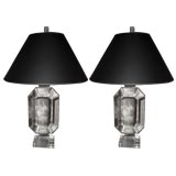 Pair of Faceted "Gemstone Cut"  Lucite Lamps