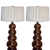 Pair of Stacked "Nickel" Silver Ceramic Lamps