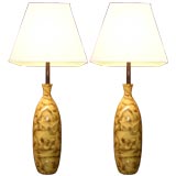 Pair of Burled Painted Table Lamps