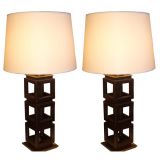 Pair of Ebonized Modernist Table Lamps