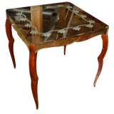 Mirrored Deco Table with Etched Asian Motifs