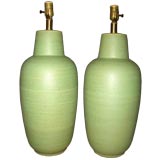 Pair of green glazed jar lamps