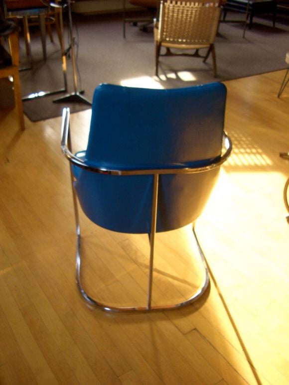 Set of Four Chrome and Blue Vinyl Chairs