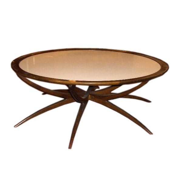 White Glass and Walnut Spider Leg Table