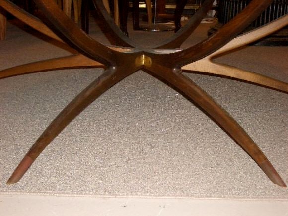 Unknown White Glass and Walnut Spider Leg Table