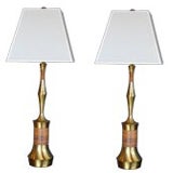 Pair of Brass and Rattan Table Lamps
