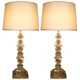 Pair of Stacked Crystal Lamps