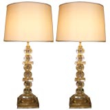 Pair of Stacked Crystal Lamps