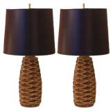 Pair of Glazed Honeycomb Lamps