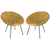Pair of Black and Yellow Woven Womb Chairs