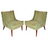 Pair of Parrot Green Velvet Chairs