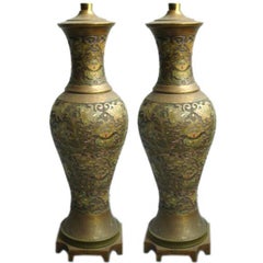 A PAIR OF CLOISONNE TABLE LAMPS
