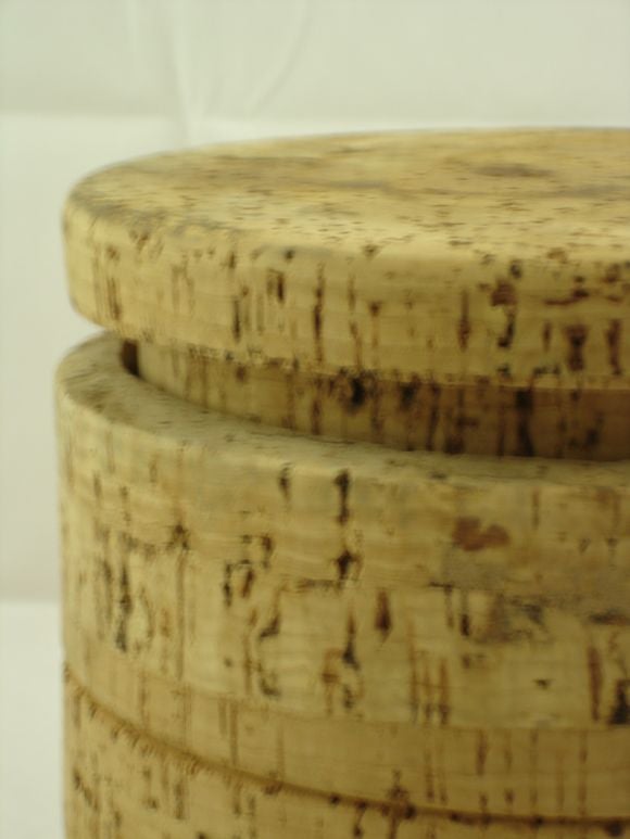 A Mid Century Solid Cork Ice Bucket with liner.