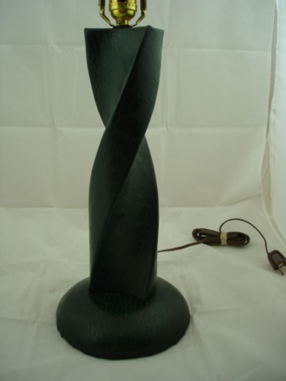 Hermes Green Alligator Leather Twisted Table Lamp