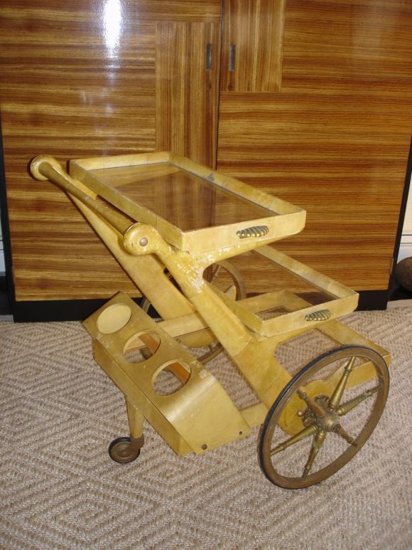 A Unique Aldo Tura Parchment Bar Cart