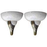 Pair of Art Deco Alabaster and Gilt Bronze Sconces / Wall Lights