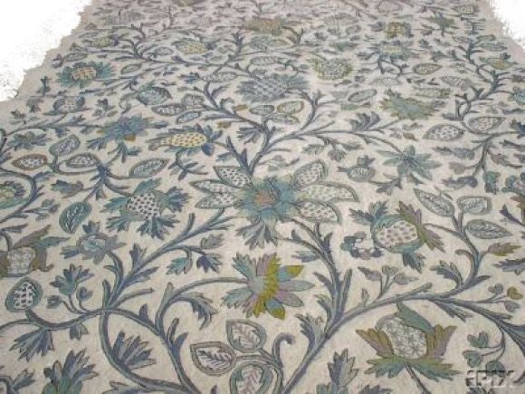 20th Century A Large Antique Crewelwork Floral Panel