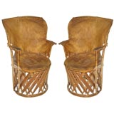 Vintage A PAIR OF RUSTIC LEATHER AND WOOD BARREL CHAIRS