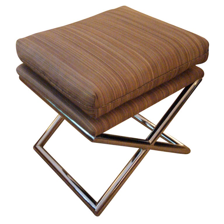 Milo Baughman X-Base Stool Upholstered in Horsehair