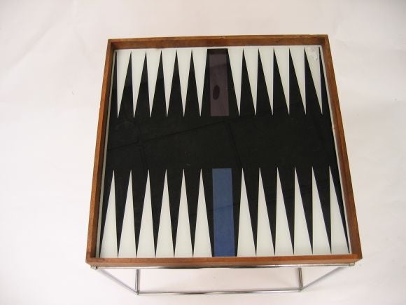 Modern Backgammon Table.  Chrome steel base with tray inset on top.