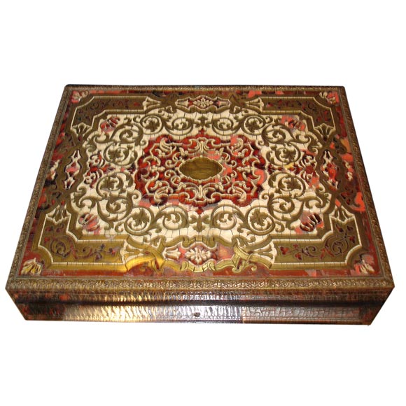 A Boulle Marquetry Brass, Ivory and Tortoiseshell Inlaid Box For Sale ...