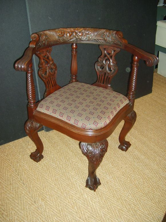 19th Century Heavily carved Corner Chair with Cabriole legs