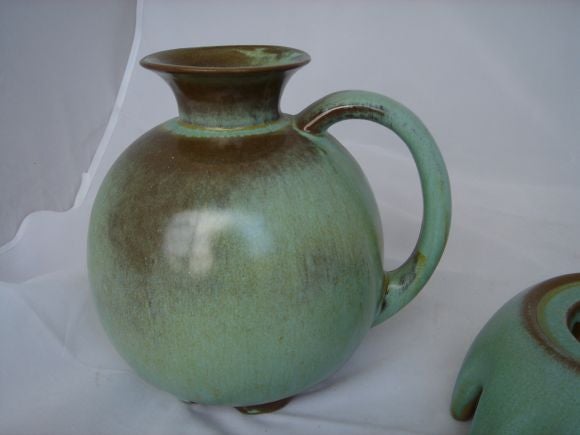 Mid-Century Modern Green Studio Ceramic Lidded Vessel by Frankoma Pottery