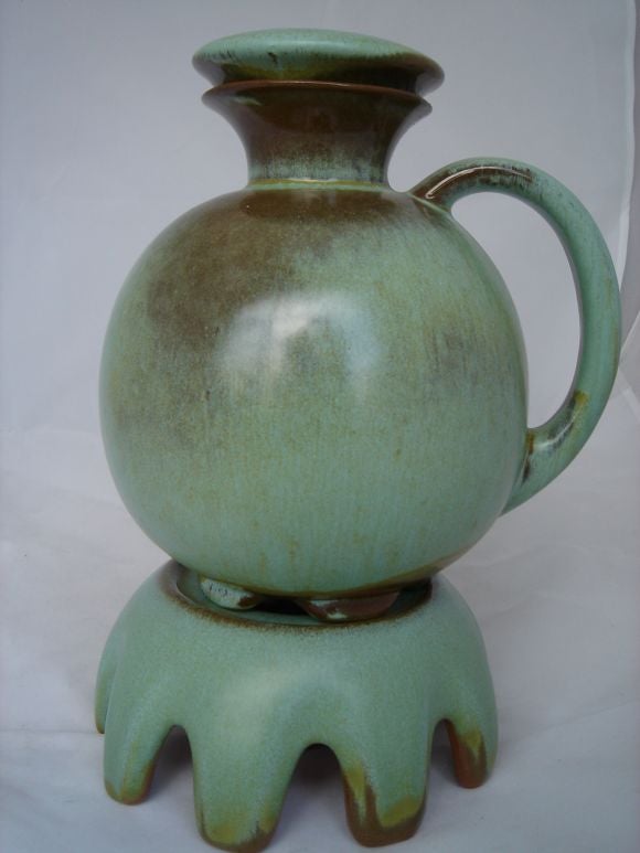 American Green Studio Ceramic Lidded Vessel by Frankoma Pottery