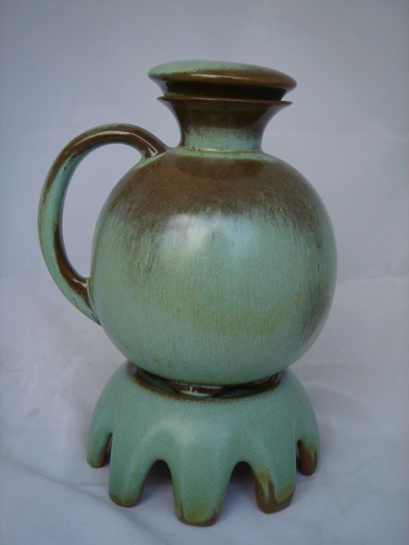 Green Studio Ceramic Lidded Vessel by Frankoma Pottery In Good Condition In NYC, NY