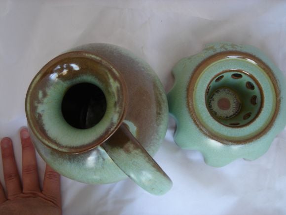 Green Studio Ceramic Lidded Vessel by Frankoma Pottery 1