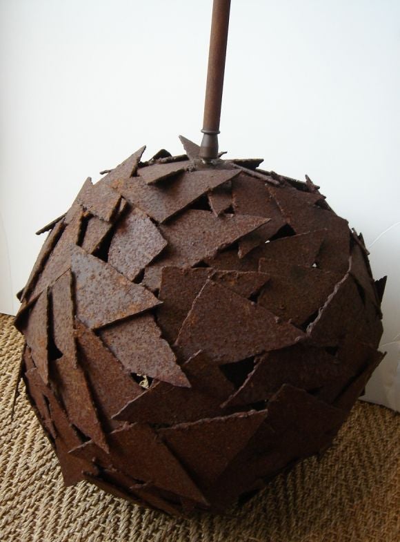 Large Brutalist Modern Metal Ball Form Hanging Light