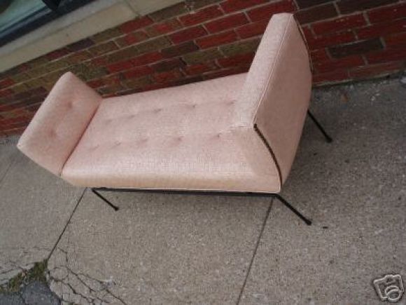 American A Mid-Century bench with winged ends and tufted seat