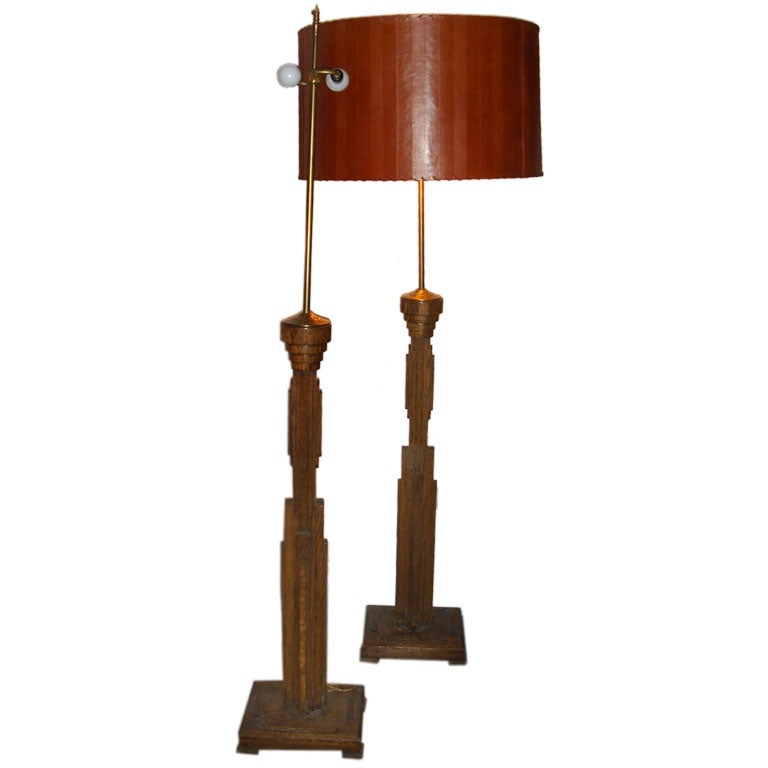 Pair of Floor lamps in the manner of  Frank Lloyd-Wright