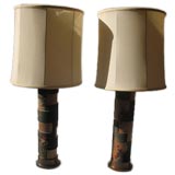 Vintage A Pair of Lamps constructed from Wallpaper print rolls