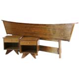 Vintage A Headboard and pair of bedside tables by George Nakashima