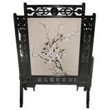 Antique An Aesthetic Fire Screen with hand-painted silk panel.