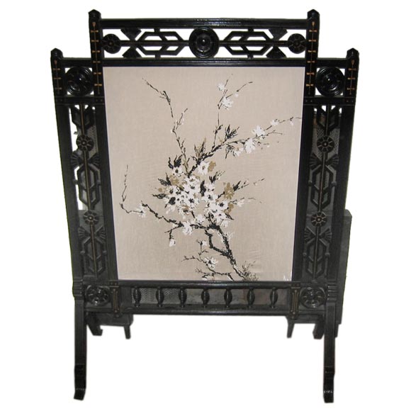 An Aesthetic Fire Screen with hand-painted silk panel.