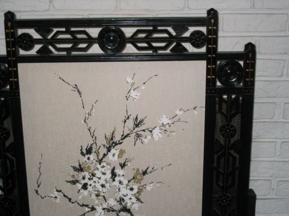 An Aesthetic Fire Screen with hand-painted silk panel. In Excellent Condition In NYC, NY