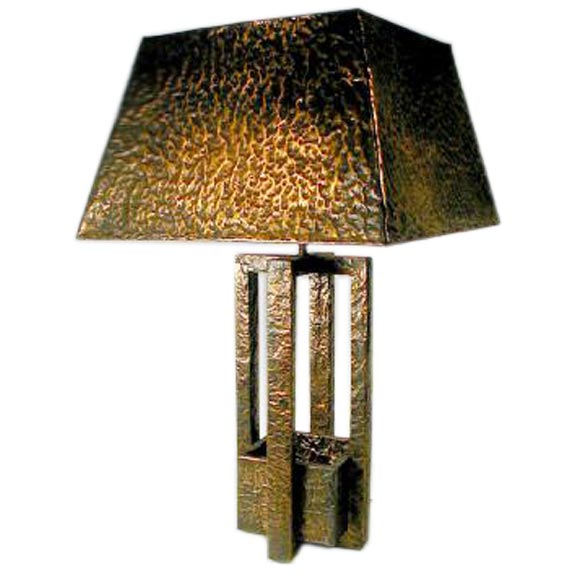 A Hammered Copper Clad Lamp and Shade by Edward J. Pullman