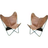 Vintage A Pair of Saddle Leather Buterfly Chairs