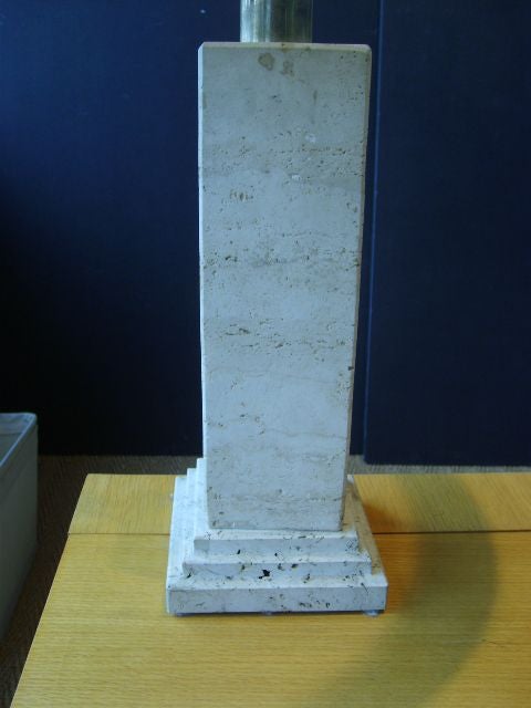 A Travertine Square Column Lamp with Stepped base