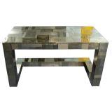 A  Steel Patchwork Console Desk by Paul Evans, signed.